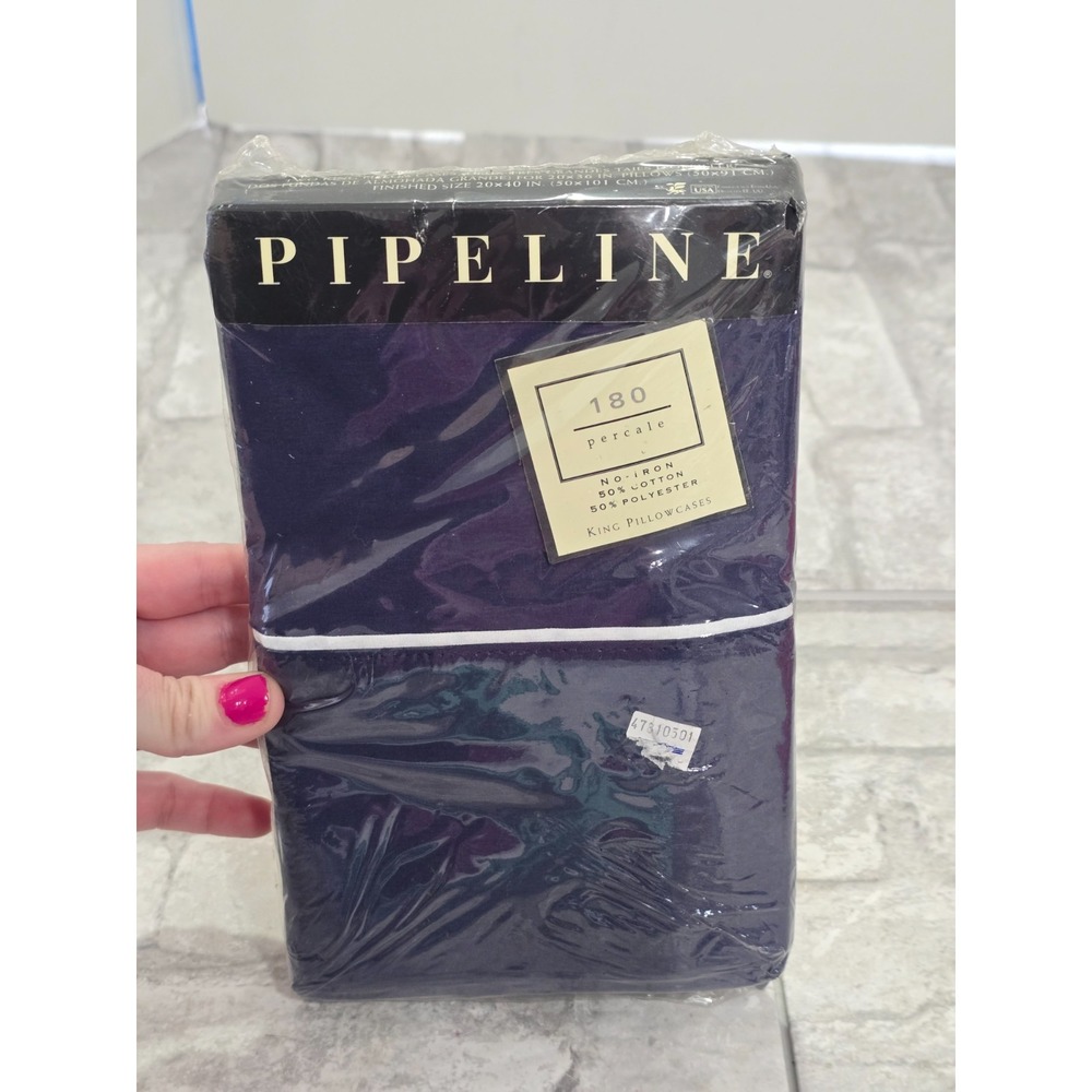 2 Standard Pillowcases‎ No-Iron Cotton Polyester 180 Threads Navy Blue USA New